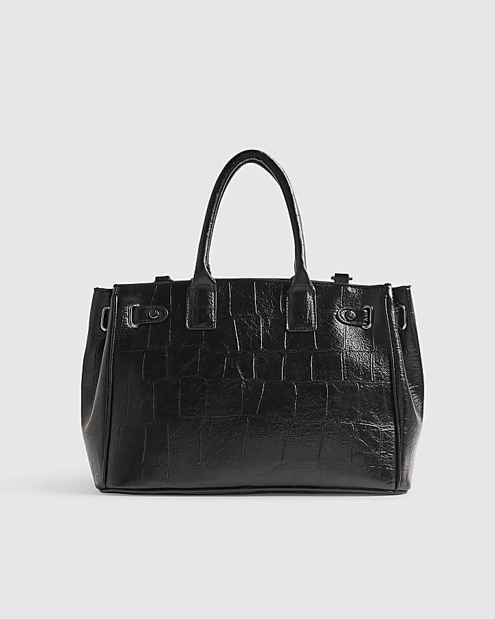 Black Lock Front Cross Body Tote Bag