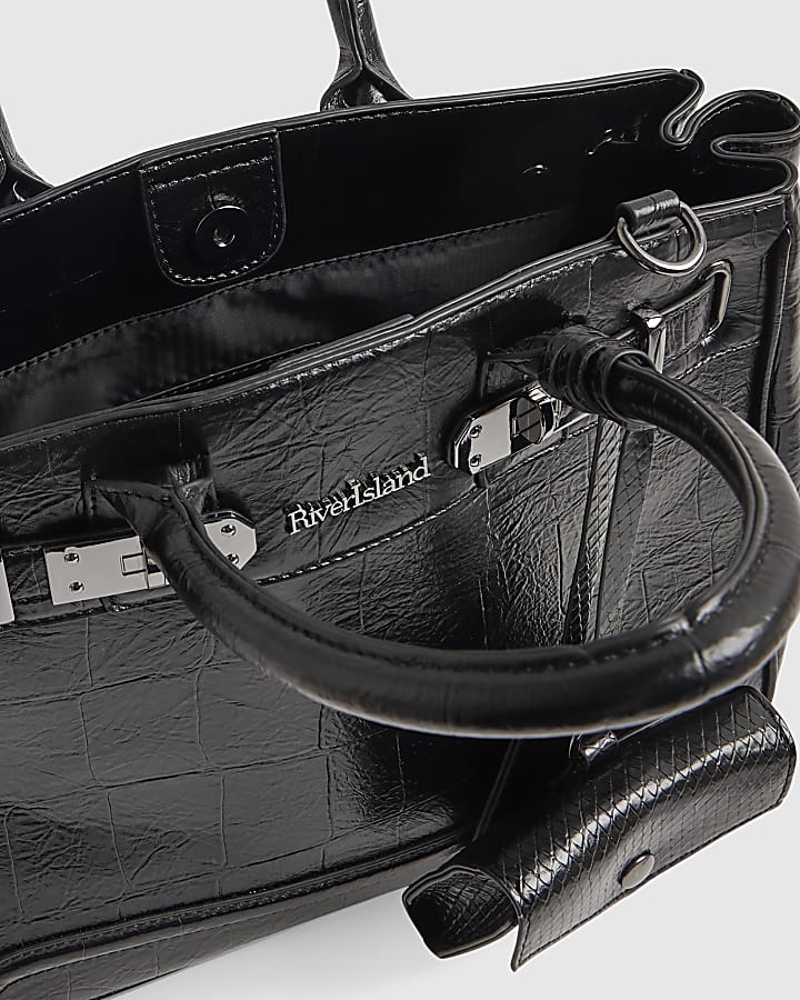 Black Lock Front Cross Body Tote Bag