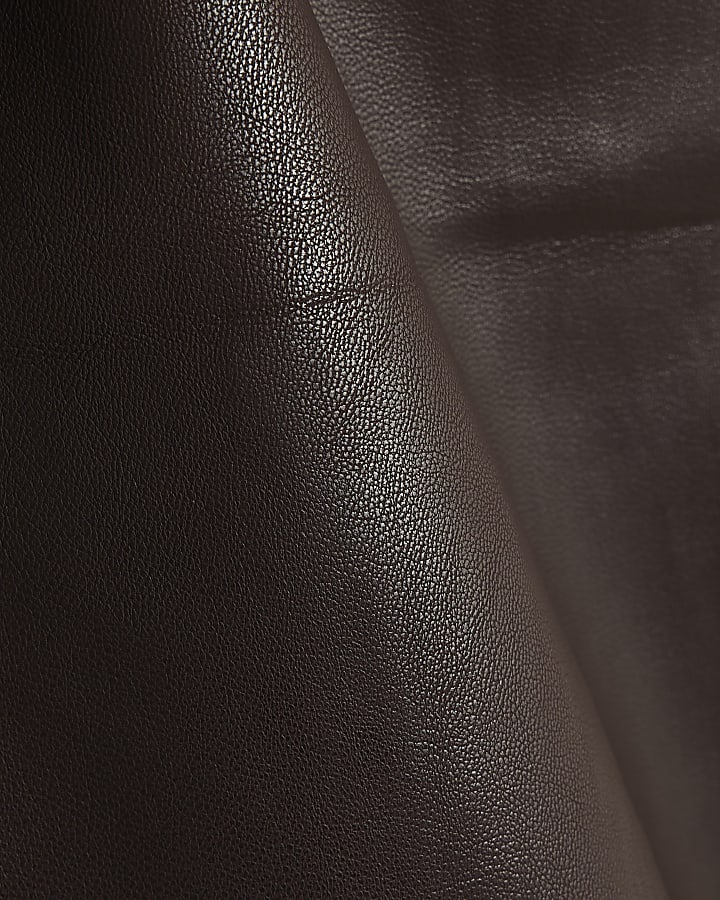 Brown Faux Leather Sleeveless Mini Dress