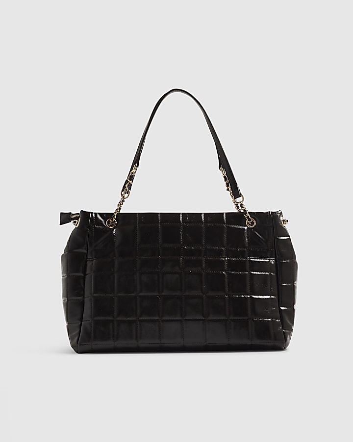 Brown Quilted Large Chain Handle Tote Bag