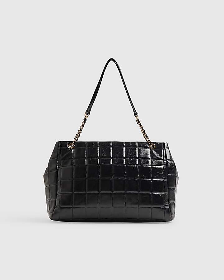 Black RR Quilt Large Chain Handle Tote Bag