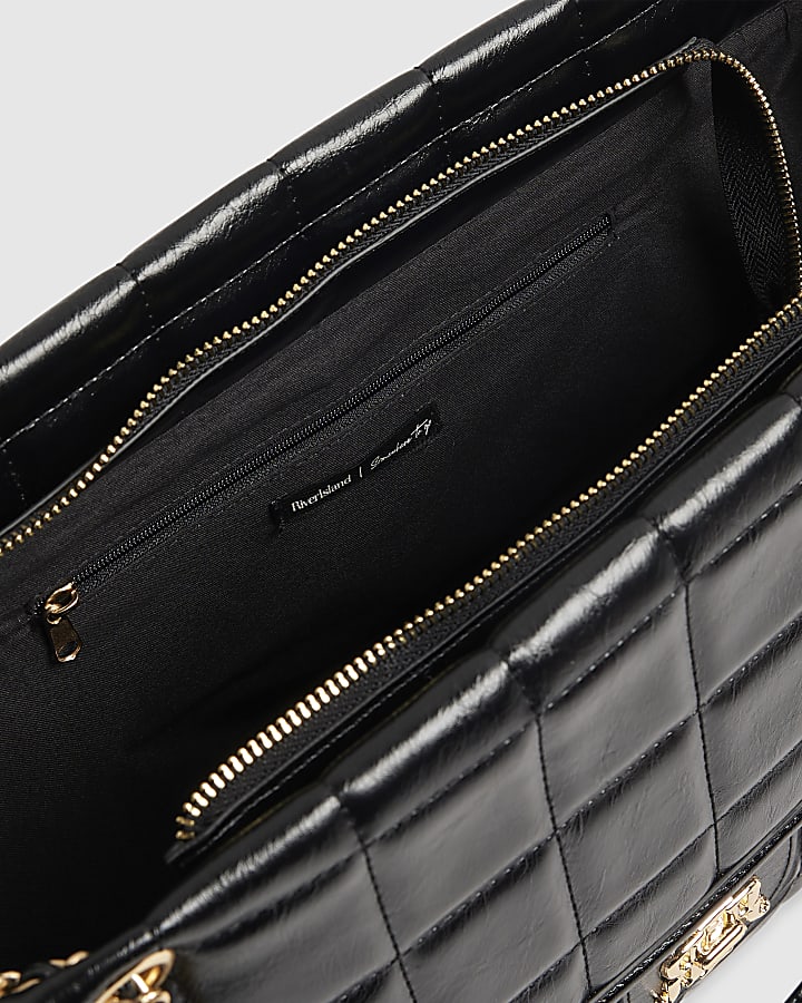 Black RR Quilt Large Chain Handle Tote Bag