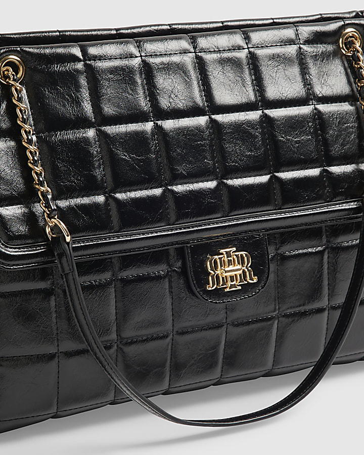 Black RR Quilt Large Chain Handle Tote Bag