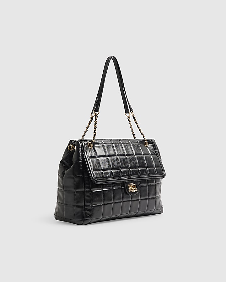 Black RR Quilt Large Chain Handle Tote Bag