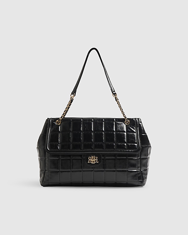Black RR Quilt Large Chain Handle Tote Bag