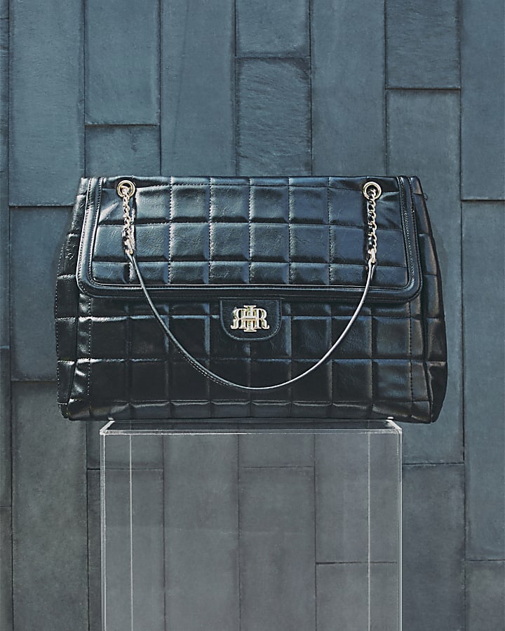 Black RR Quilt Large Chain Handle Tote Bag