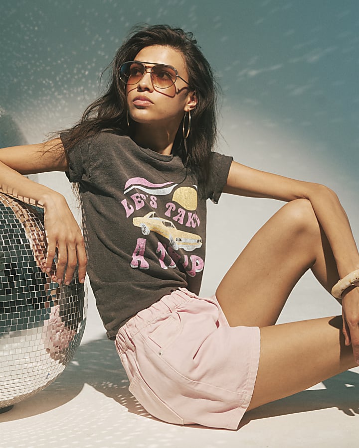 Pink Elasticated Denim Shorts
