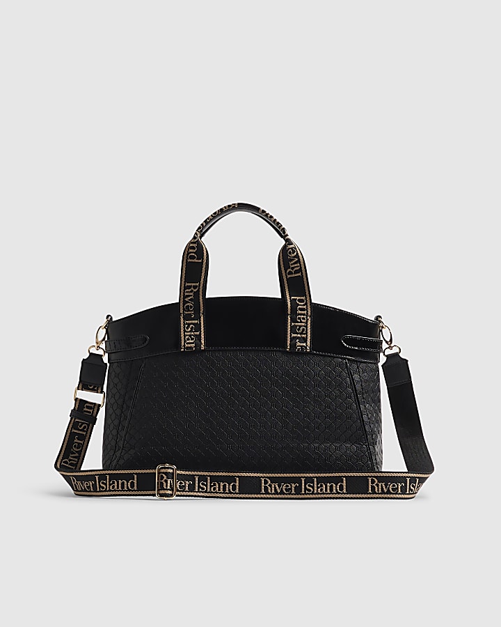 Black Embossed Top Handle Tote Bag