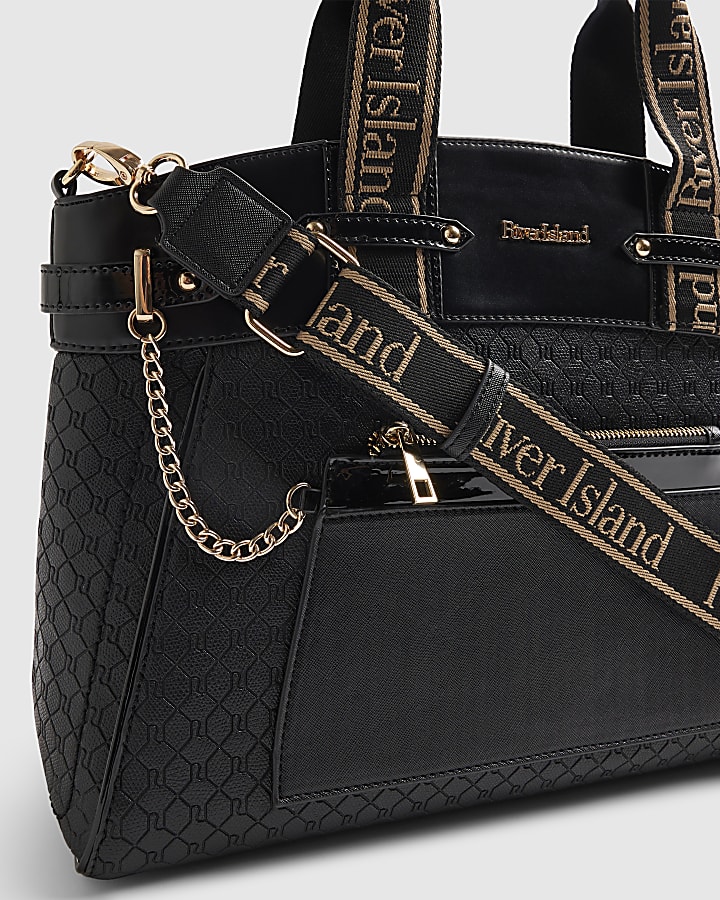 Black Embossed Top Handle Tote Bag