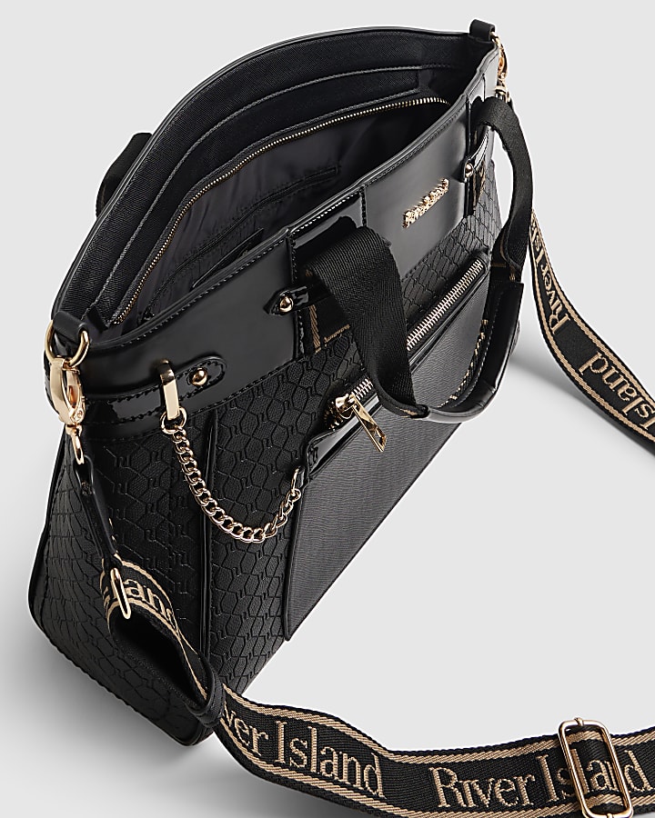 Black Embossed Top Handle Tote Bag