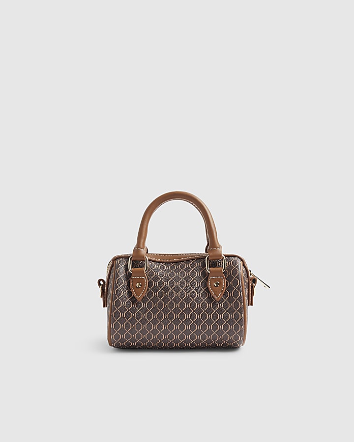 Brown Monogram Print Cross Body Bowler Bag
