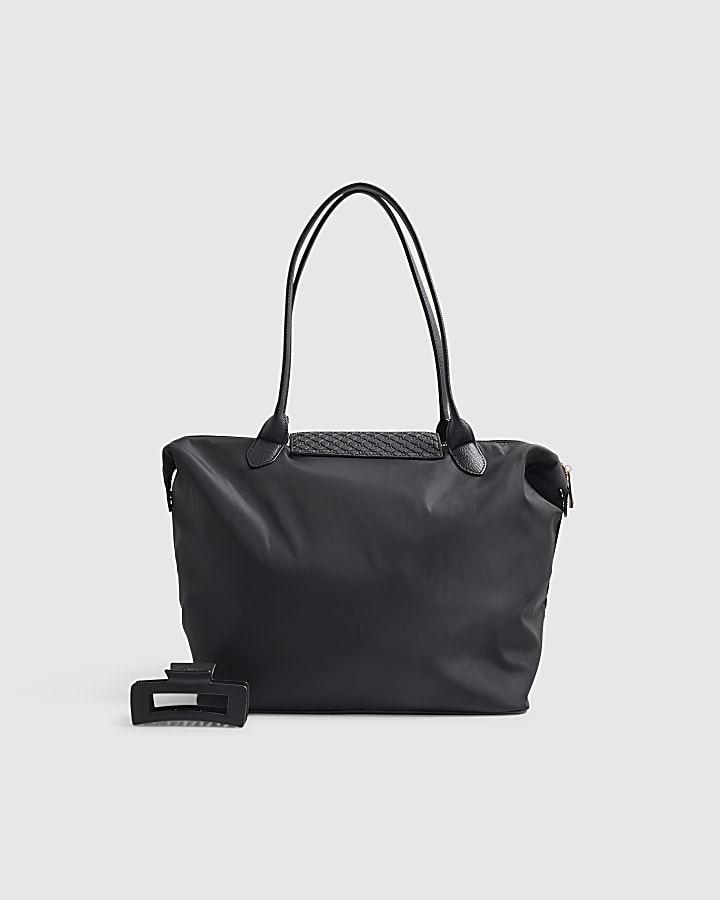 Black Flap Over Shopper Bag