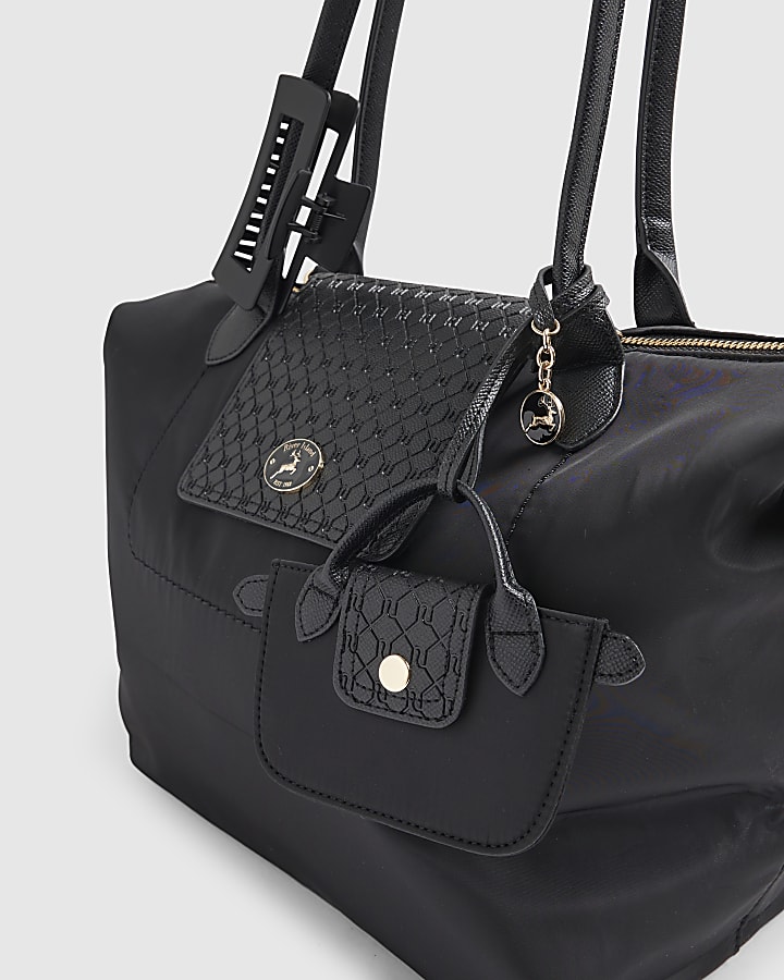 Black Flap Over Shopper Bag