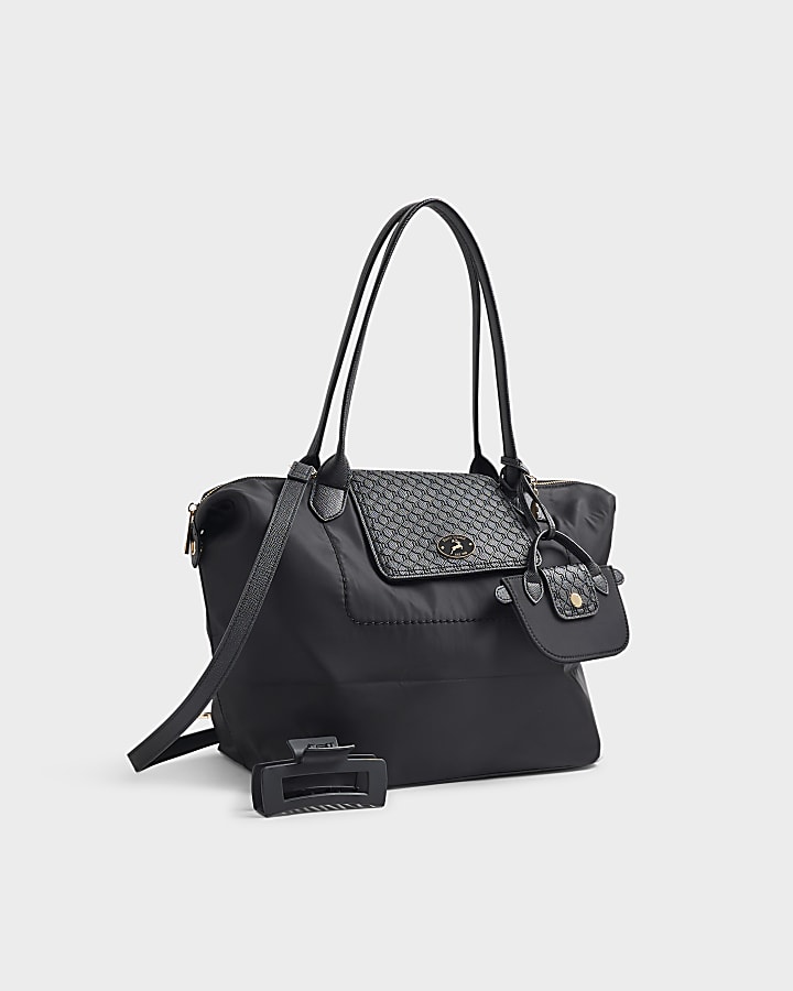 Black Flap Over Shopper Bag