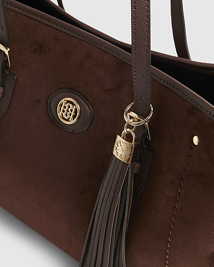 Brown Faux Suede Buckle Shopper Bag