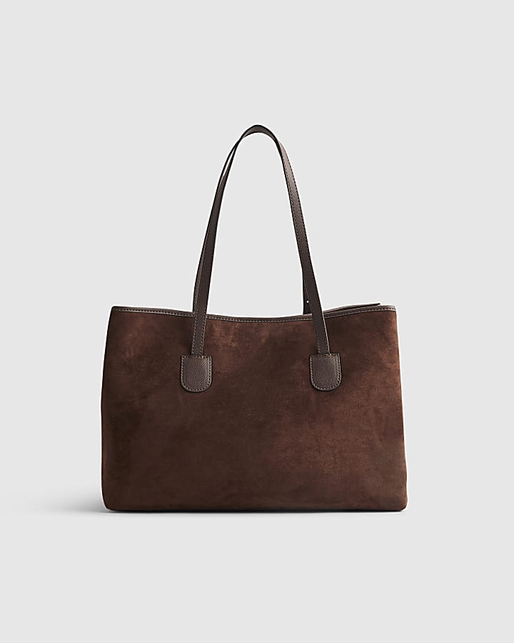 Brown Faux Suede Buckle Shopper Bag