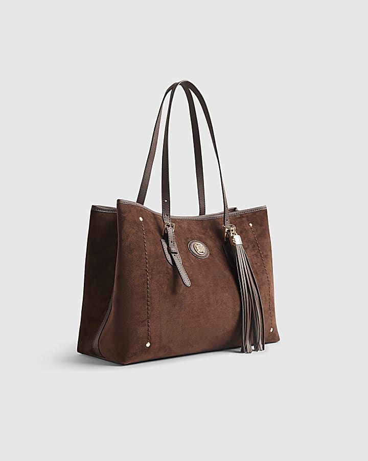 Brown Faux Suede Buckle Shopper Bag
