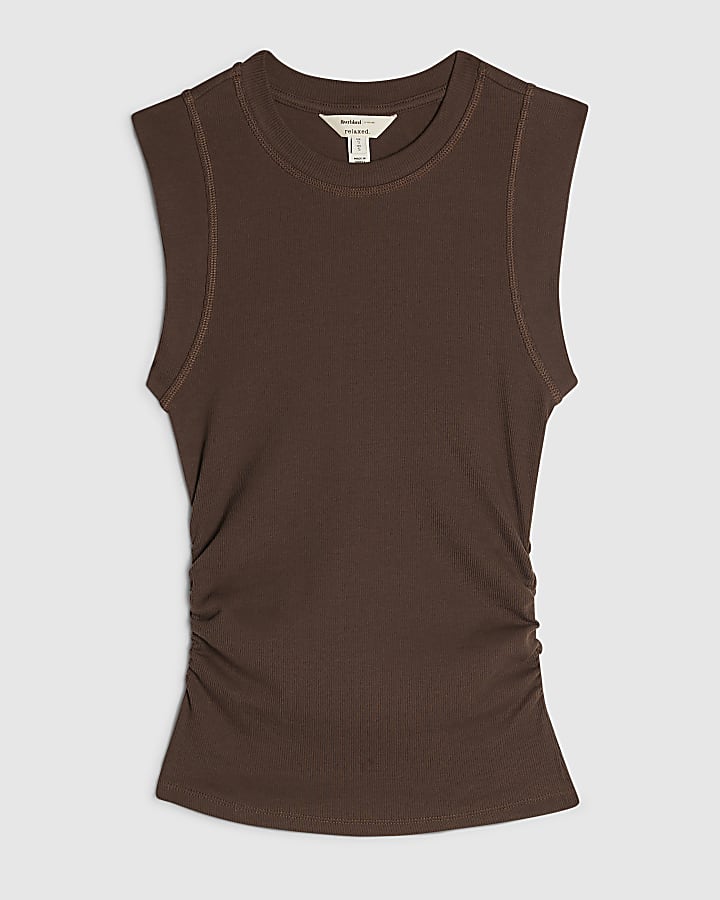 Brown Wide Cuff Fitted Tank Top
