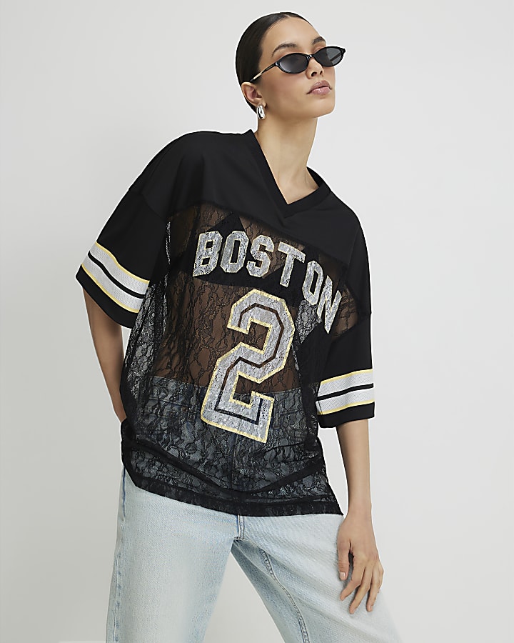 Black Lace Boston Number T-Shirt