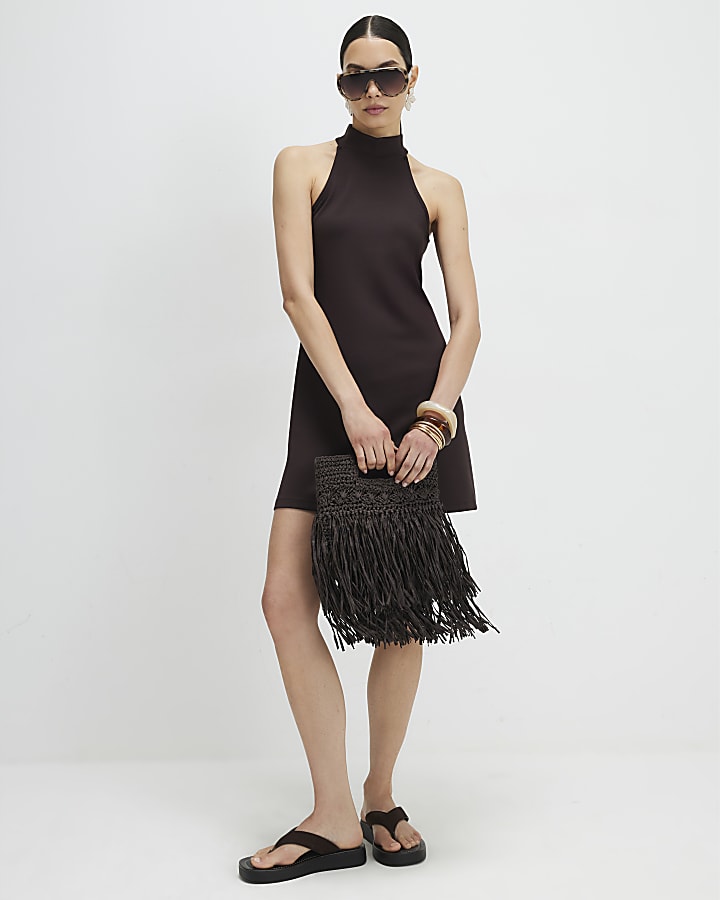 Brown Premium Halter Neck Mini Dress