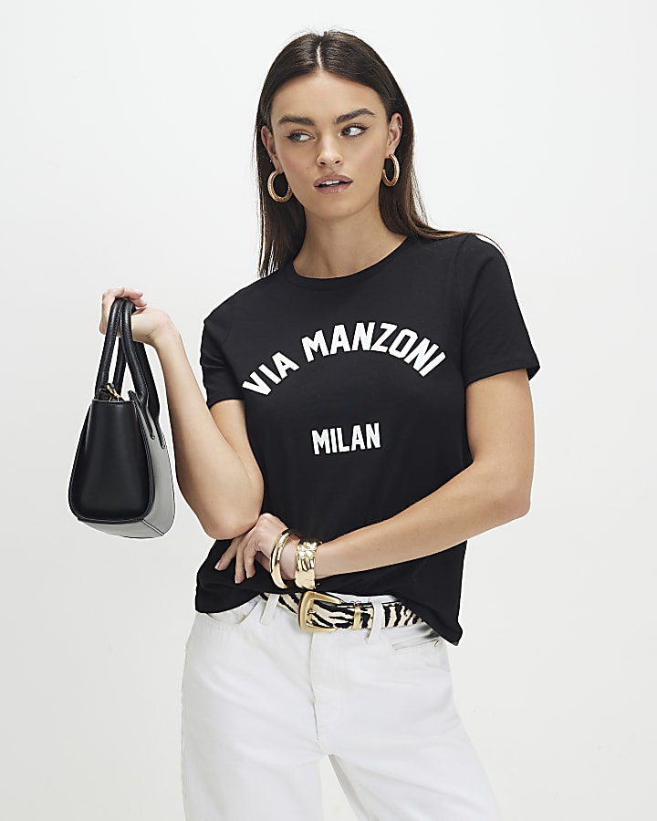 Black Short Sleeve Via Manzoni T-shirt