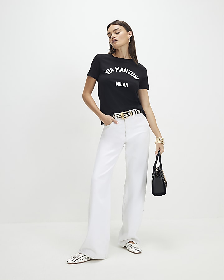 Black Short Sleeve Via Manzoni T-shirt