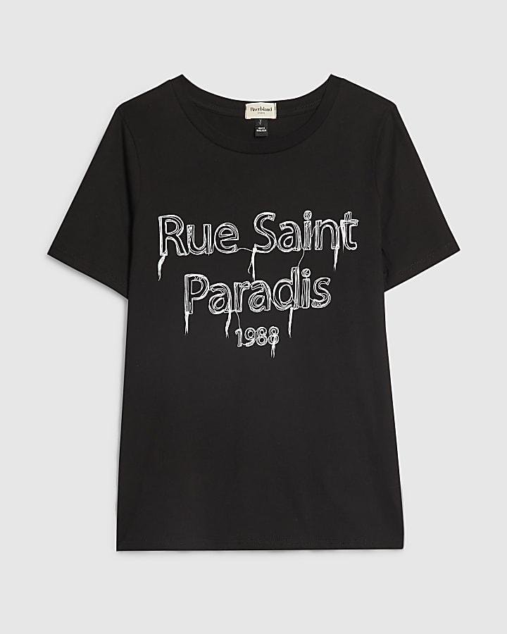 Black Short Sleeve Rue Saint Paradis T-shirt