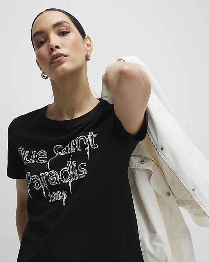 Black Short Sleeve Rue Saint Paradis T-shirt