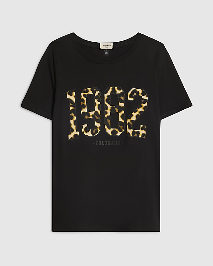 Black 1982 Leopard Print T-Shirt