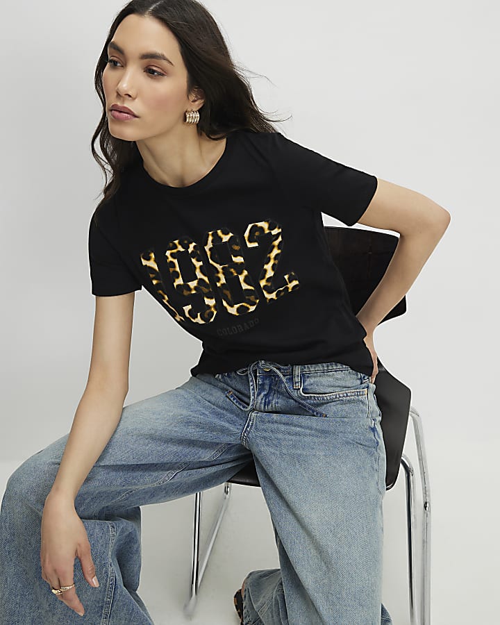 Black 1982 Leopard Print T-Shirt