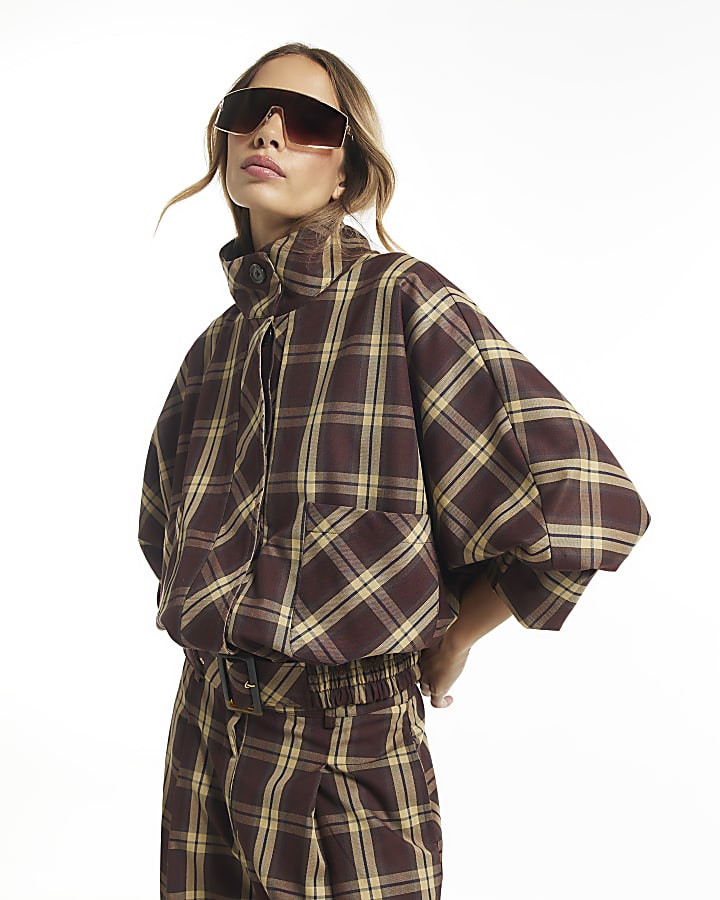 Red Check Batwing Bomber Jacket
