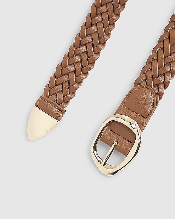 Brown Faux Leather Braided Belt