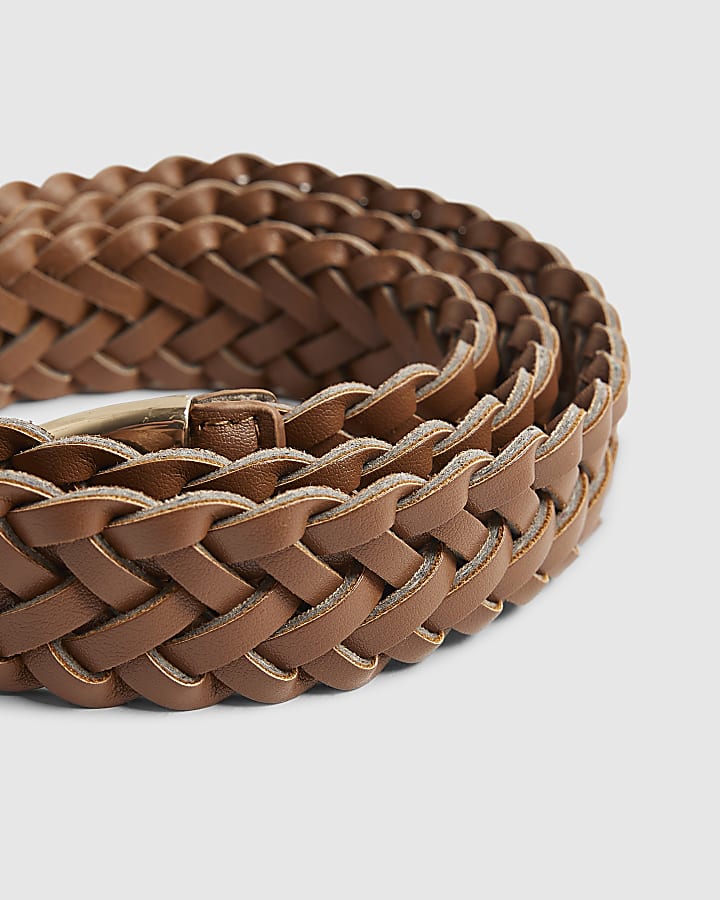 Brown Faux Leather Braided Belt