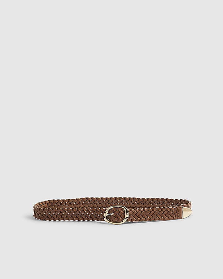 Brown Faux Leather Braided Belt