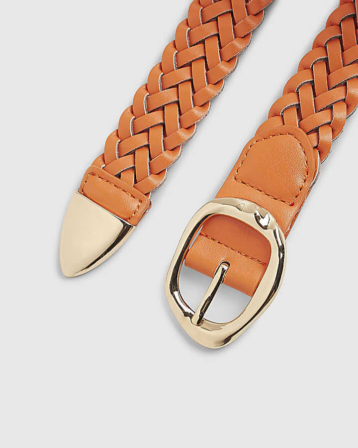 Orange Faux Leather Braided Belt