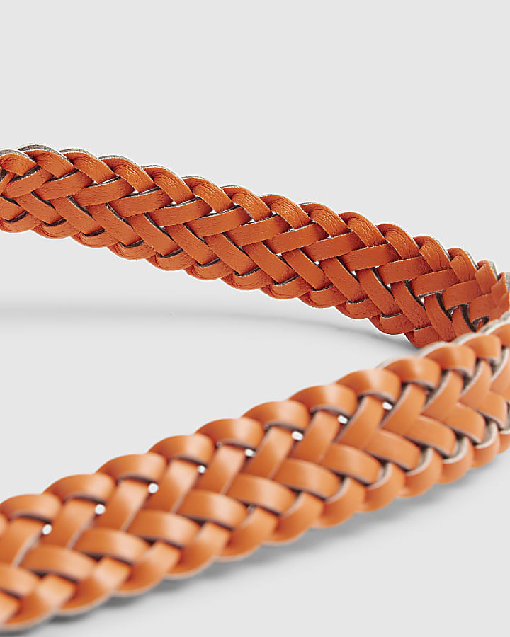 Orange Faux Leather Braided Belt