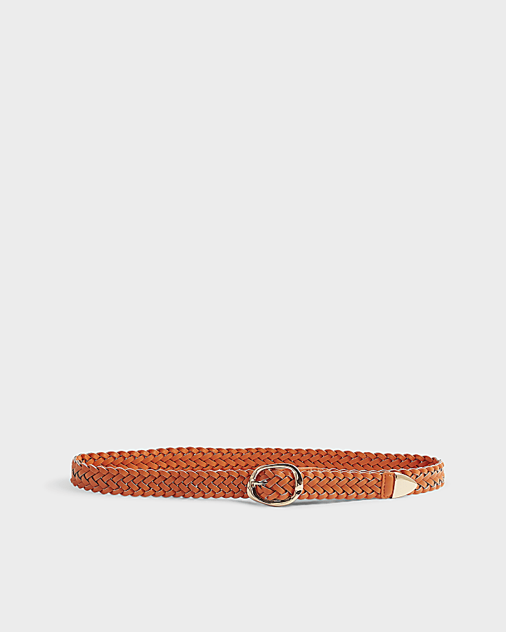 Orange Faux Leather Braided Belt