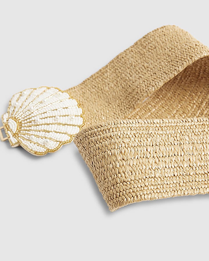Beige Raffia Beaded Shell Belt
