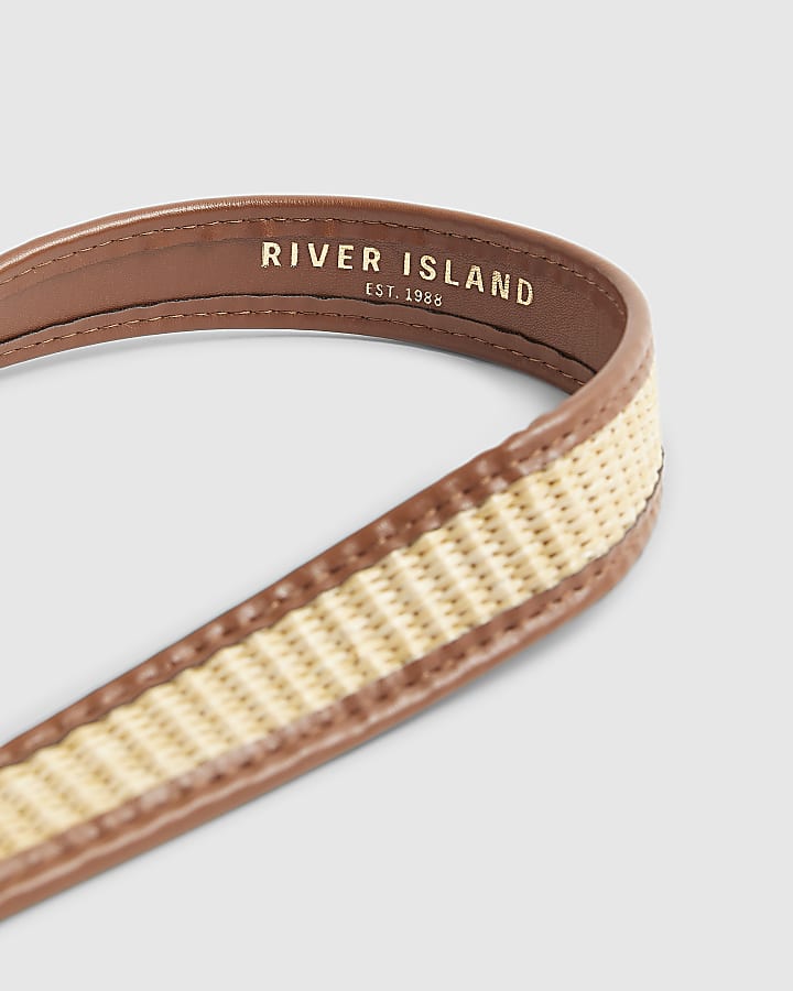 Beige Raffia Faux Leather Piping Belt