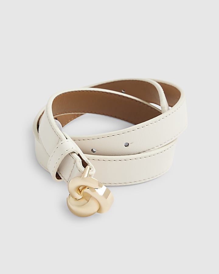 Cream skinny knot belt