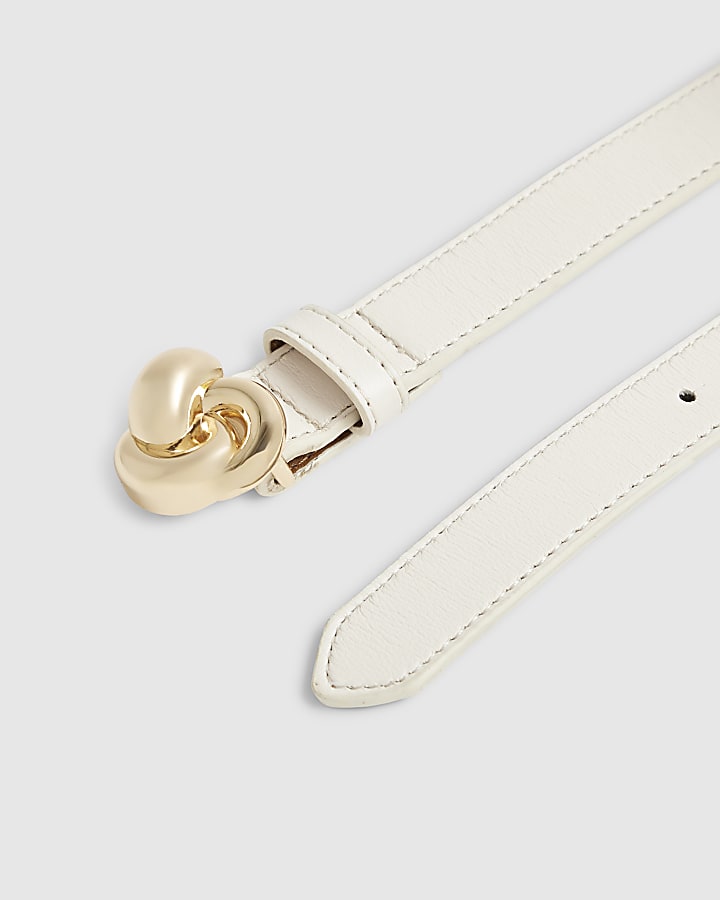 Cream skinny knot belt