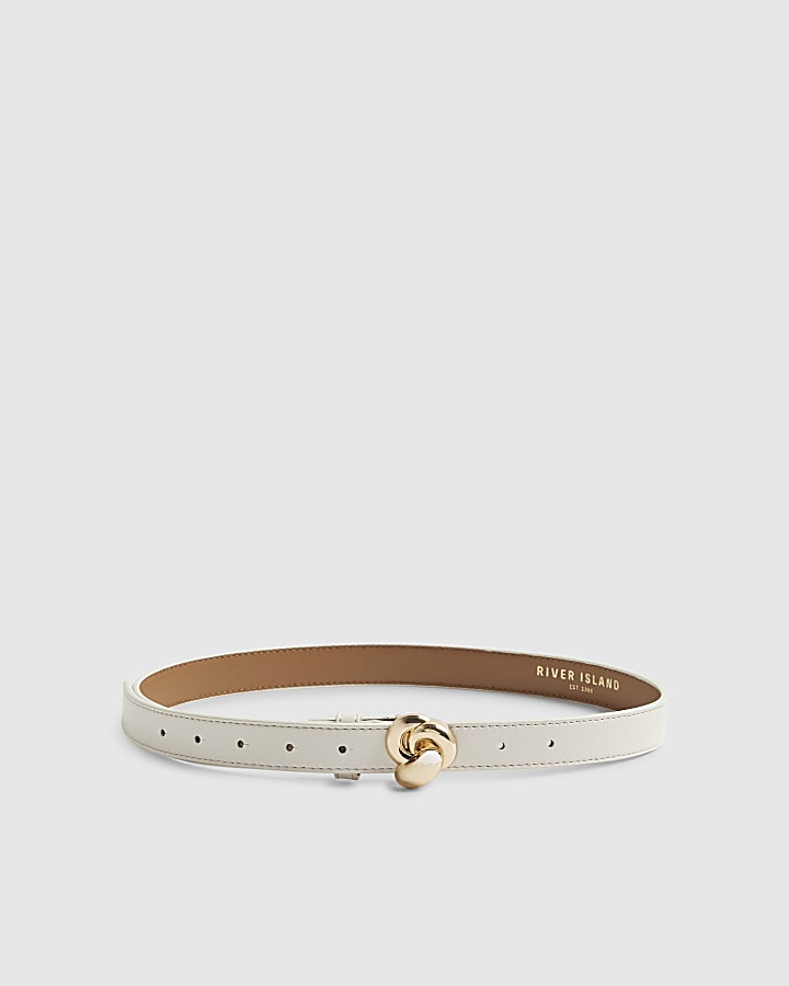 Cream skinny knot belt