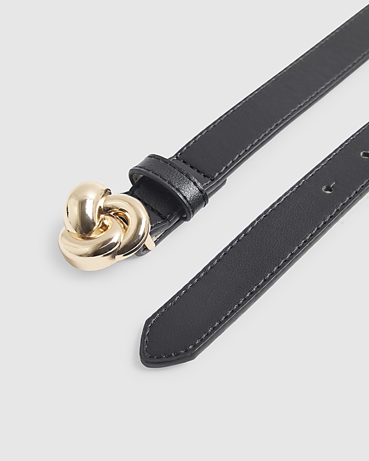 Black Faux Leather Skinny Knot Belt