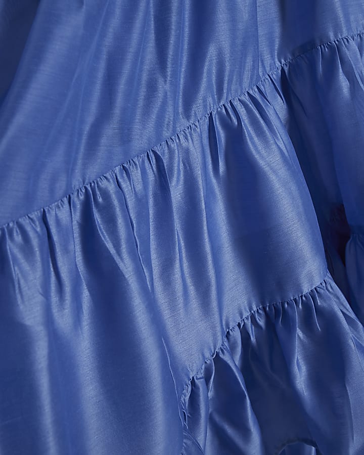 Petite Blue Halter Neck Tiered Maxi Dress