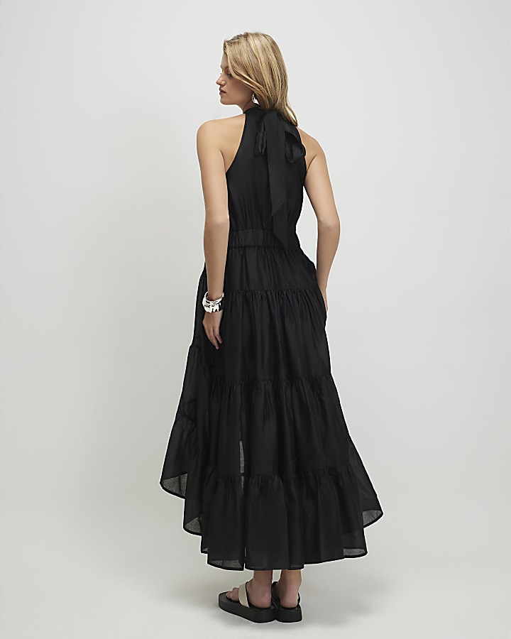 Black Halter Tiered Maxi Dress