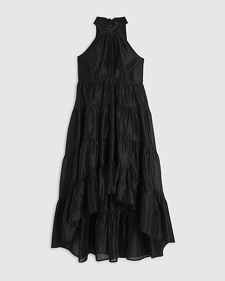Black Halter Tiered Maxi Dress