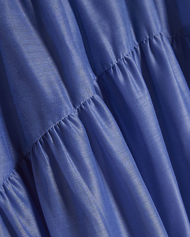 Blue Halter Neck Tiered Maxi Dress
