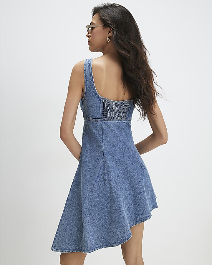 Blue Denim Asymmetric Mini Dress