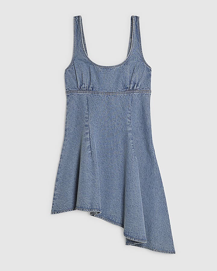 Blue Denim Asymmetric Mini Dress