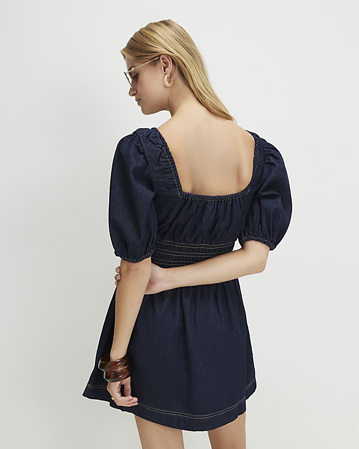 Blue Denim Mini Smock Dress